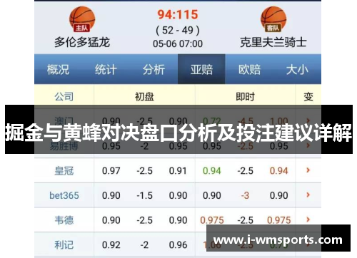 掘金与黄蜂对决盘口分析及投注建议详解